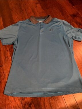 Under Armour Men's Teal Striped Polo with Contrasting Collar